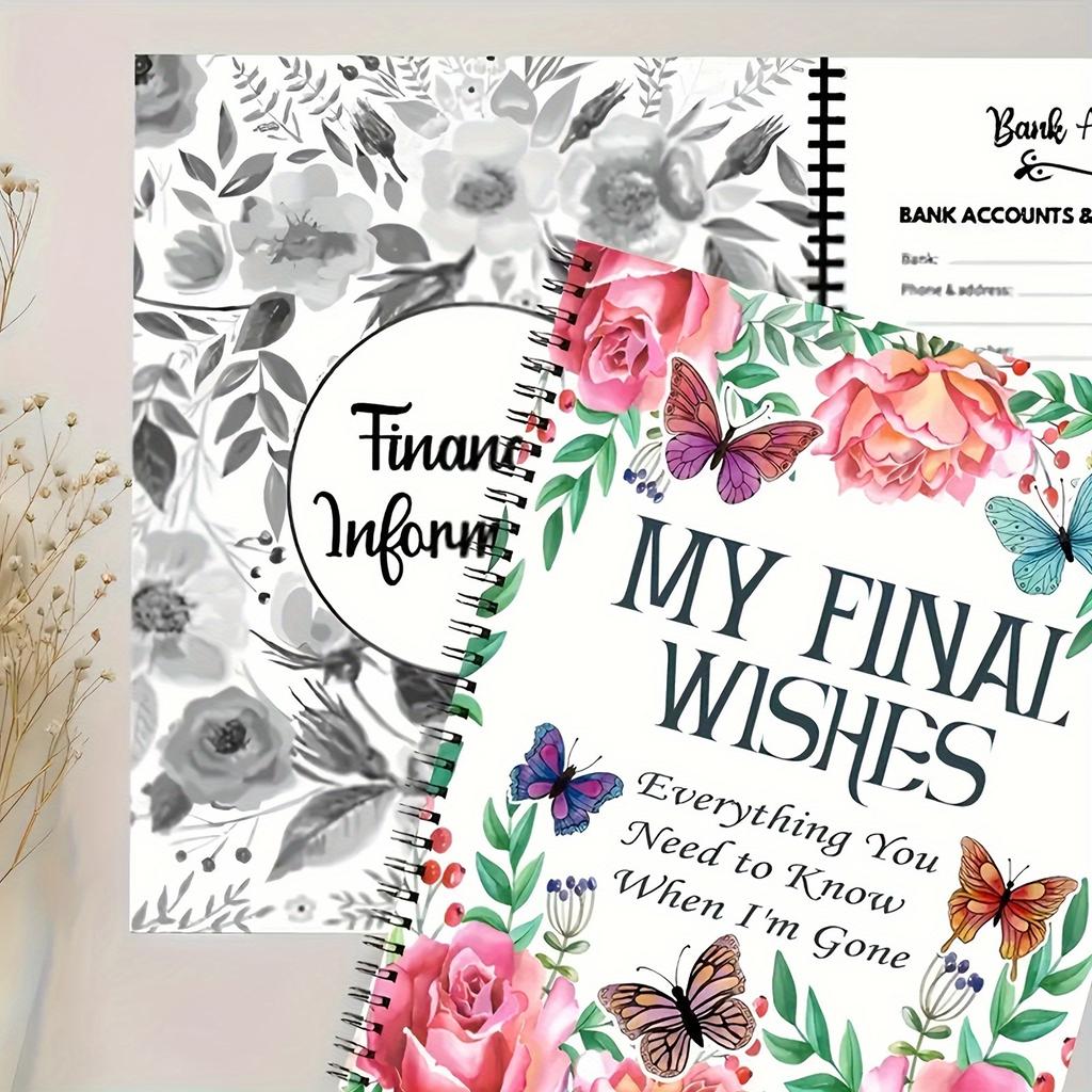 1pc "My Final Wishes" Planner - Comprehensive End of Life Organizer with Floral & Butterfly Design, End of Life Planner Book