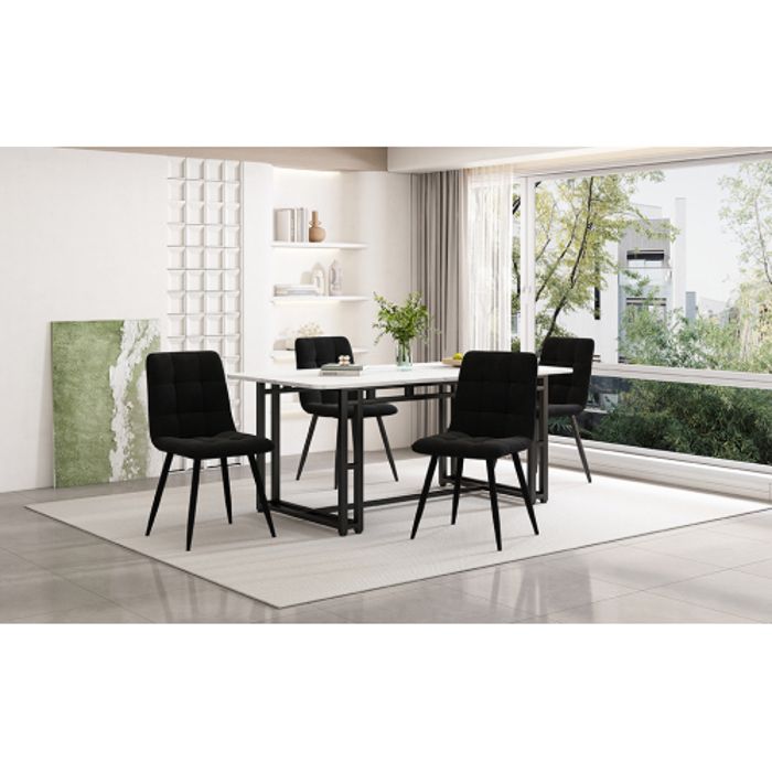 Ensemble Table Et Chaise - MUVOE - 140x80cm - Noir - Chaises En Velours - Iron Legs
