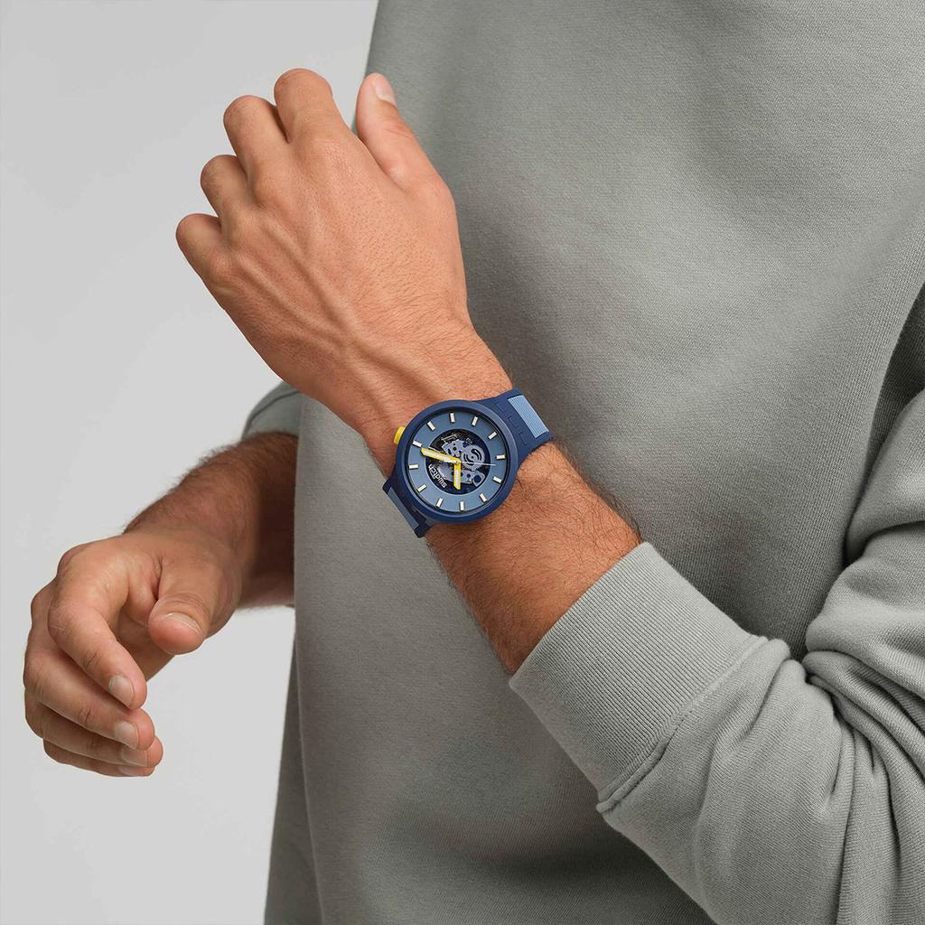SWATCH Men's Watch Swiss Watch Quartz Movement Blue Dial Biosource Material Case SB05N117