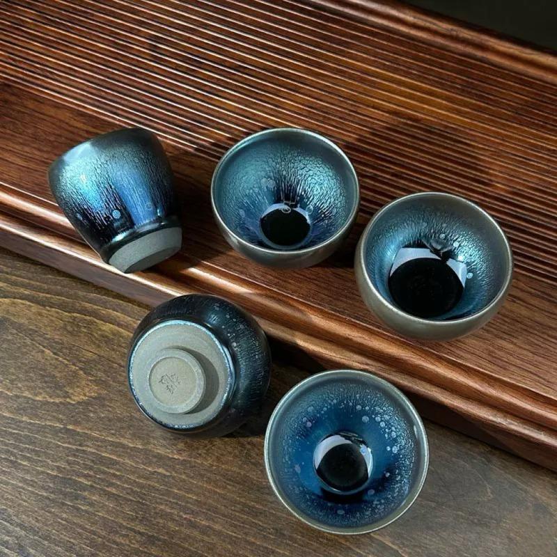 Jianzhan Keramik Teetasse Handgefertigt Eisenkörper Chinesisches Gongfu Teeset Sternenfeld Glasur Persönliche Meistertasse für Teezeremonie Geschenk