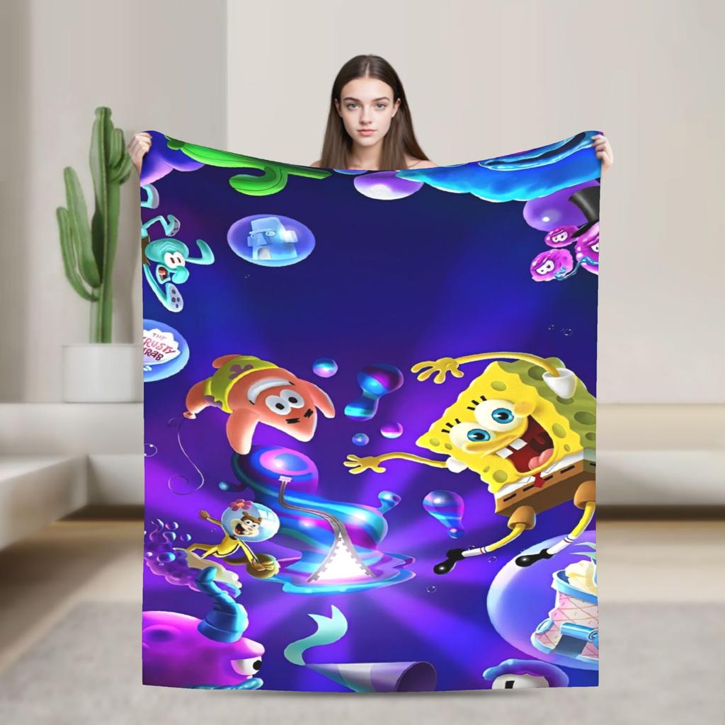 SpongeBob SquarePants Cartoon Blankets Fleece Lightweight Thin Throw Blanket for Bedroom Sofa Bed Rug