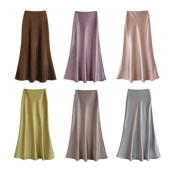 Gonna a Coda di Pesce da Donna a Vita Alta Effetto Seta Traspirante Lucida Design Snellente Gonna Maxi Lavoro Tempo Libero Abbigliamento Quotidiano