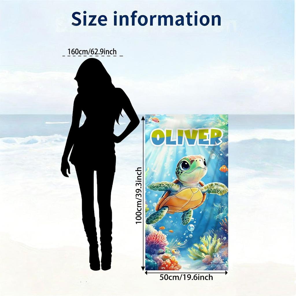 Custom Sea Turtle Beach Towel Personalized Name Oliver 160x80cm Microfiber Bath Towels All Season Soft Absorbent Blanket
