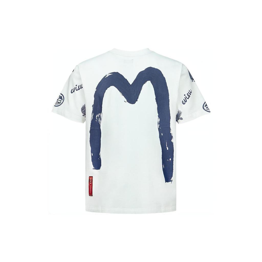 Evisu SS23 Logo Eagle Big M Short Sleeve T-Shirt Men Tops White 2ESHTM3TS579XXCT