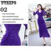 WTEMPO Damenkleid, sexy, tief ausgeschnitten, hohe Gabel, Fischschwanzkleid, Hüfttaille, schmales Kleid mit Trägern, hohles Partykleid