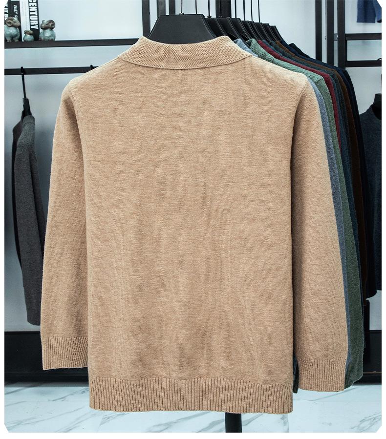 Men's Lapel Solid Color Warm Knit Sweater - Thickened Wool, Cashmere Feel, 2025 Autumn/Winter Collection