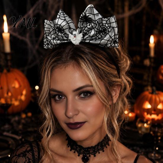 Eye Catching Festival Hair Accessories Halloween Headband with Spider Web Bow And Eyeball/Pumpkin/Ghost Decor for Lightweight Adults Kids Cosplay