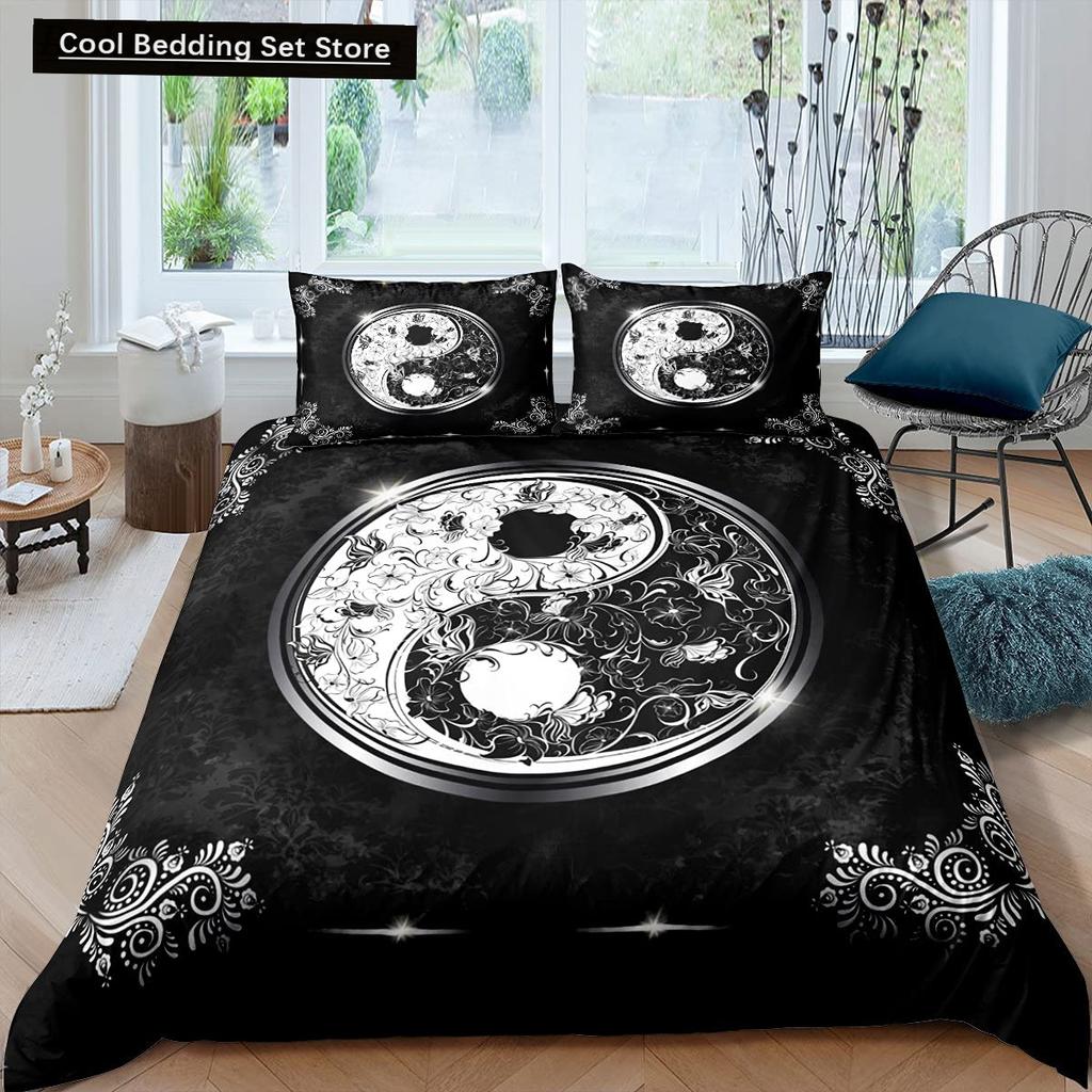 Yin Yang King Queen Duvet Cover Mandala Bohemian Bedding Set Retro Lotus Tai Chi Bagua Comforter Cover Chinoiserie Quilt Cover