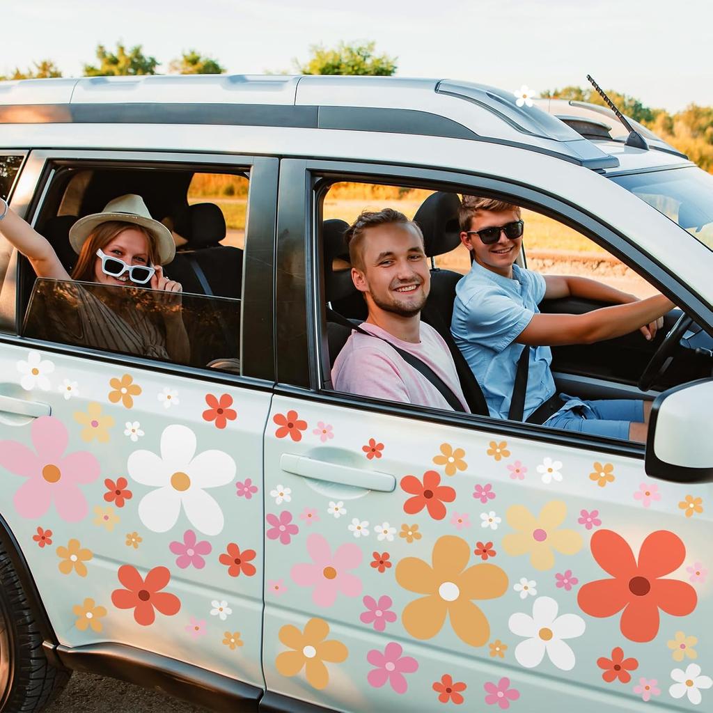 12 Sheets Daisy Stickers 147 Pieces Daisy Flower Car Decals Vinyl Groovy Flower Window Clings For Car Bumper Wall Laptop Mirror Truck Hippie