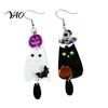 Lightweight Acrylic Statement Earrings 1 Pair Halloween Earrings, Black White Ghost Drop Dangle with Charming Holiday Gift for Her Witch Hat