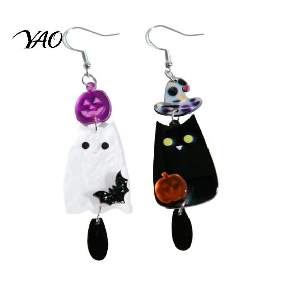 Lightweight Acrylic Statement Earrings 1 Pair Halloween Earrings, Black White Ghost Drop Dangle with Charming Holiday Gift for Her Witch Hat