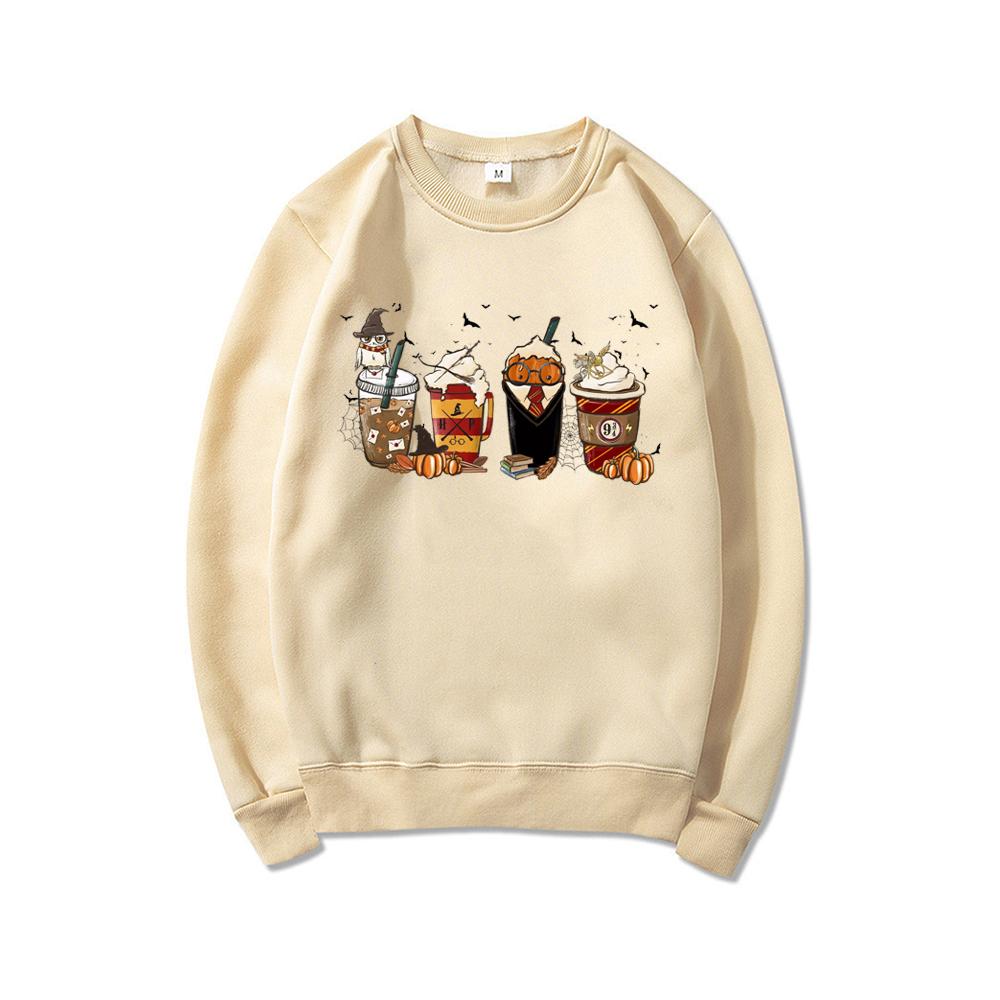 Latte Coffee Halloween Witch School Sweatshirt Fall Coffee Pumpkin Hoodies Retro Halloween Sweatshirt Vintage Halloween Gift Top