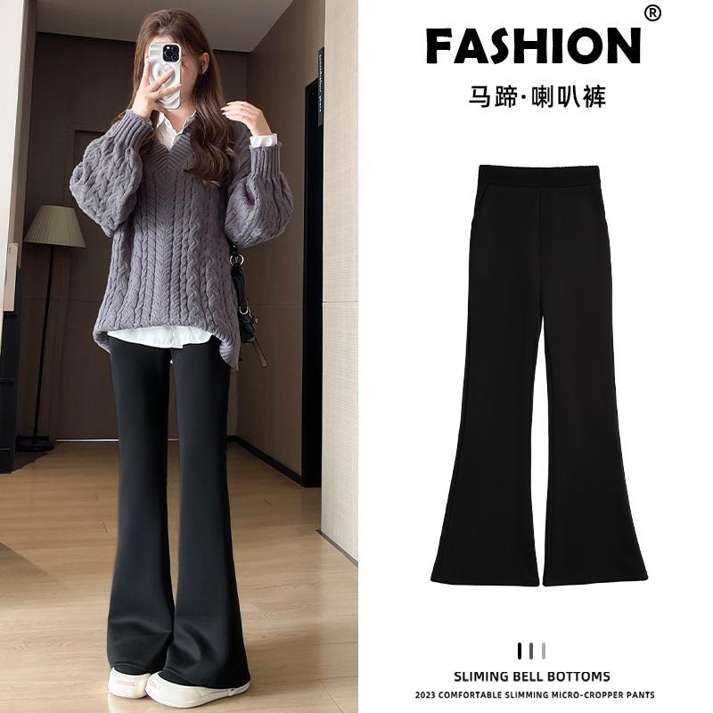 Black micro-flared pants women's autumn and winter velvet new high-waisted and thin horseshoe pants high-end drape suit pants