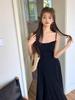 Spicy Girl Solid Color High-Waisted Spaghetti Strap Off-Shoulder Knee-Length Slimming Summer Dress