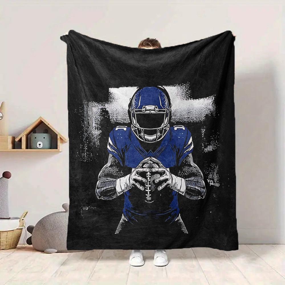 1 Stück Blaue Rugby-Spieler-Decke, Leichte Flanell-Kuscheldecke für Sofa, Bett, Reisen, Camping, Wohnzimmer, Büro, Couch, Stuhl und Bett