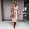 Women's Spring/Autumn Simple V-neck Wool Long Coat with Tie