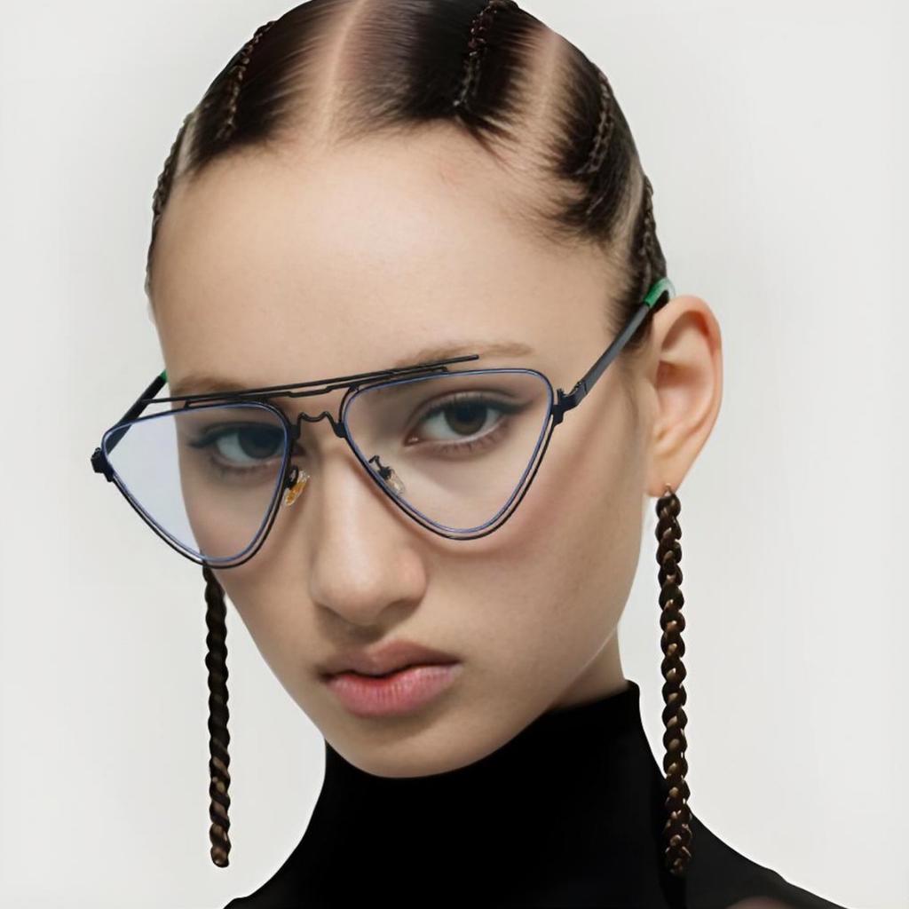 Fashion personalized double beam heterosexual flat glasses, trendy avant-garde hollow triangular frame anti-blue flat glasses