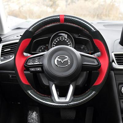 Hand-Stitched  Leather Suede Sports Style Car Steering Wheel Cover For Mazda 6 Atenza 2017 Mazda 3 Axela 2017-