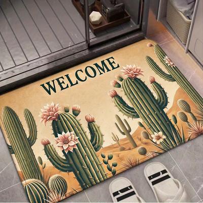 1Pcs Anti Fatigue Kitchen Rugs,  Vintage Cactus Print Waterproof Non-Slip Thick Cushioned Kitchen Mat Heavy Duty Comfort Standing Mat for Kitchen