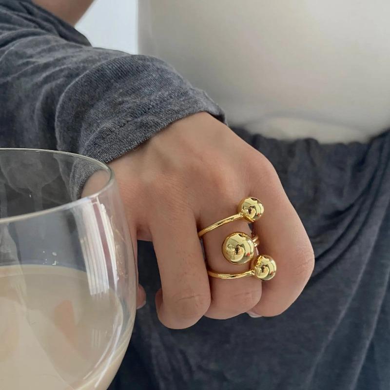 Edgy Punk Metal Triple-Layer Globe Ring - Bold Irregular Design Adjustable Statement Jewelry for Women, Gothic Unisex Gift Idea