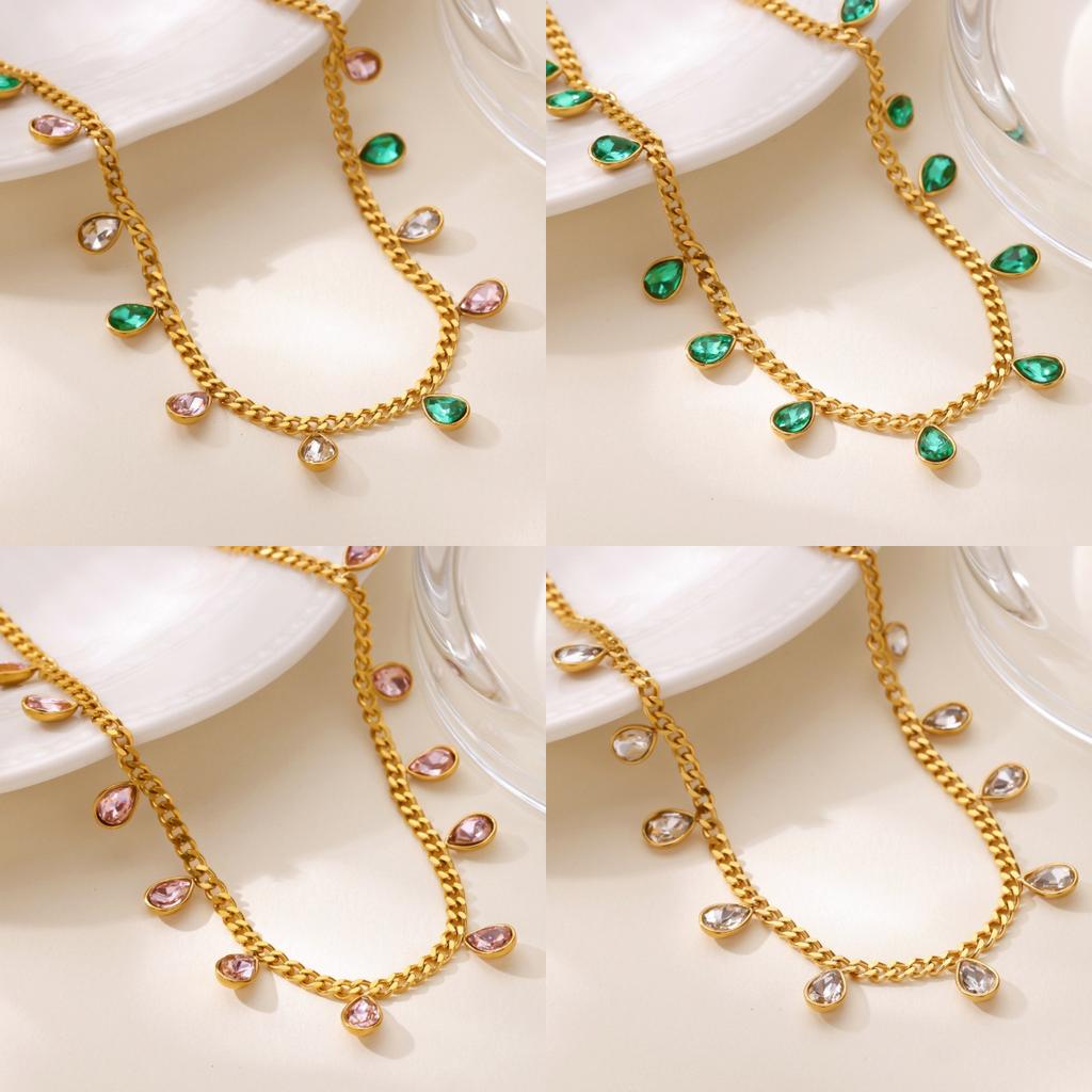 Fashion Beaded Jewelry, High-end Jewelry, Exaggerated Zircon Water Drop Fringe, Titanium Steel Necklace Does Not Fade