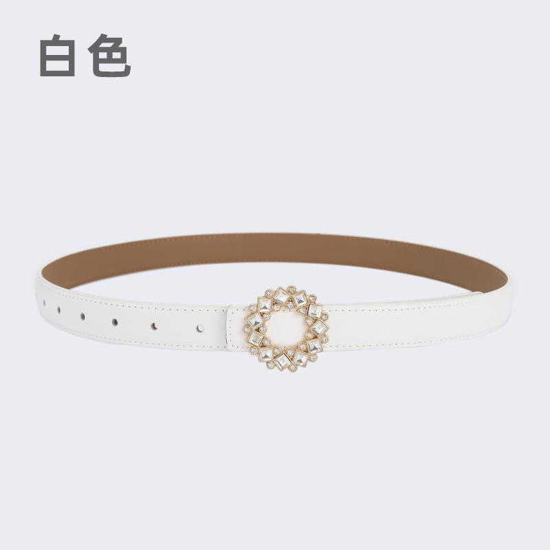 Four Seasons Available Belts Women'S Fashion Versatile Trendy Decoration Suits Cowhide Thin Belt Diamond Genuine Leather Ins Style Jeans Belt