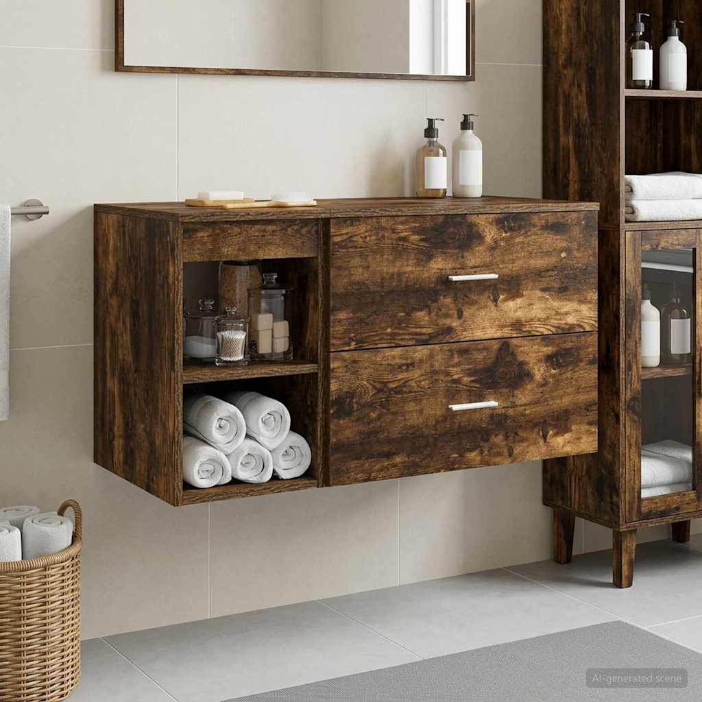 Bathroom Furniture Set 2 pcs Smoked Oak Wood Based Material
