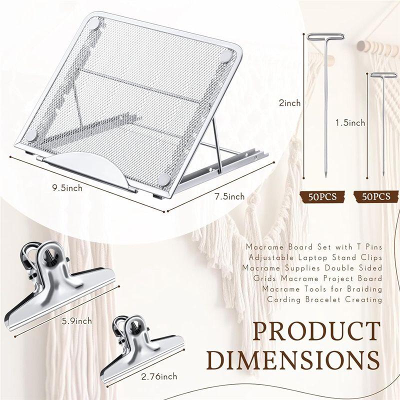 ABUL-104Pcs Lace Board And Metal Adjustable Stand With T Pin Clip Macrame Supplies Reversible Mesh Macrame Projects