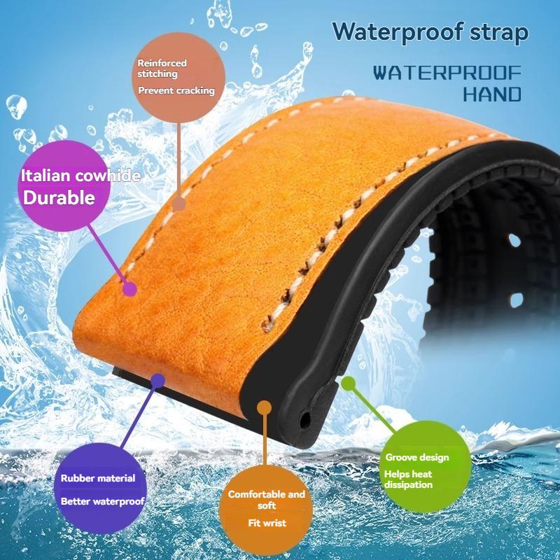 Italy Genuine Leather Skin Watchband For Any Brand Watch Soft Waterproof Rubber Bottom Strap Men Bracelet 19mm 20mm 21 22mm 23mm