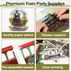 party greeting 109Pcs Train Birthday Party Supplies Includes Steam Train Party Plates Napkins Fork Retro Train Banner Hanging Ceiling Swirls for