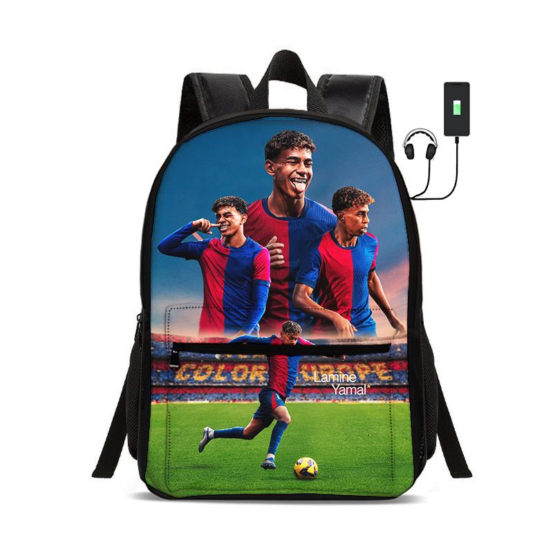 Child School Bags for Student Rucksack L-Lamin Yamal Sport Bookbag Kids Gift Football Star Backpack with USB Interface Bag