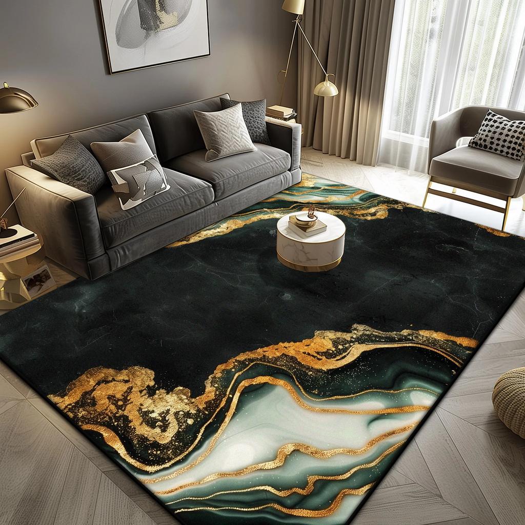 Luxury Marble Large Rugs for Living Room Decoration Sofa Black Gold Abstract Carpet Lounge Coffee Tables Soft Floor Mat Non-slip