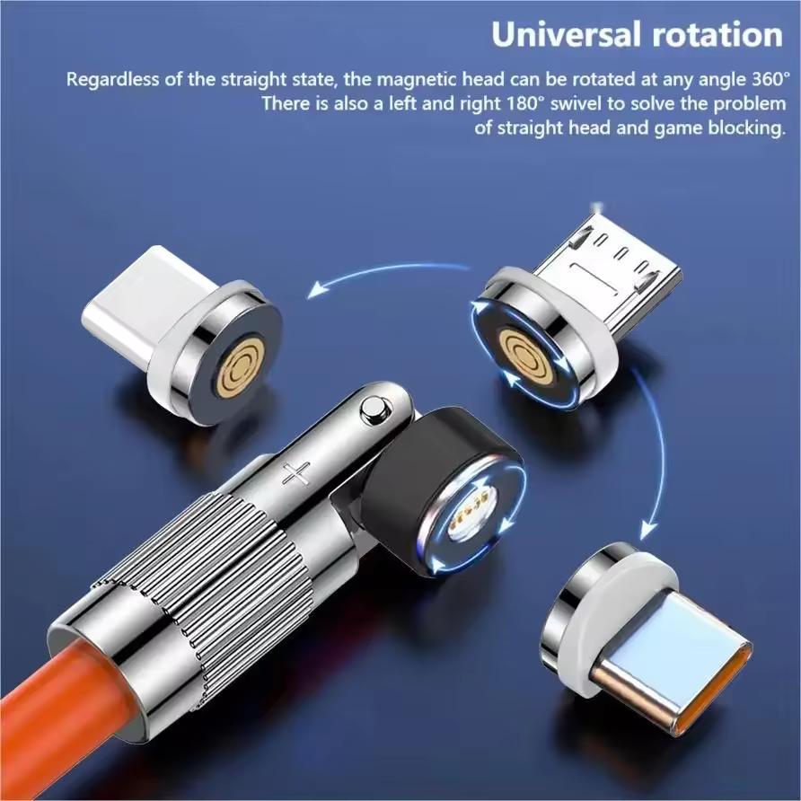 6A 3 1 Magnetic Fast Charger Cable 540 Degree Rotation Head 120W Silicone Data Charging Cable for iPhone Samsung Printer Use