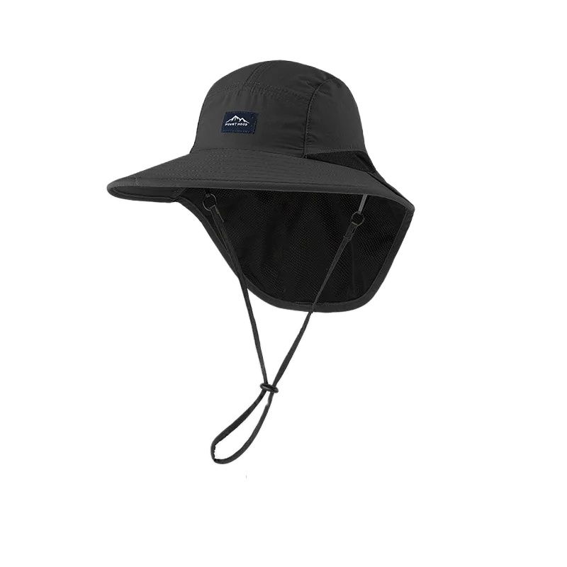 

UV Protection Hat with Wide Brim Waterproof Quick-drying Panama Fisherman Cap Mesh Breathable Neck Protection Summer Hat чорний