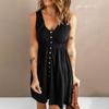 Women's Casual Sleeveless Button Down Dress Summer Elastic Waist A-Line Swing Tank Dresses