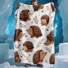 1pc, Cute Hedgehog Pinecone Paper Pattern Flannel Blanket, Suitable for Office Single Lunch Break Blanket, Sofa Blanket, Queen Bed Sheet, Holiday Gift