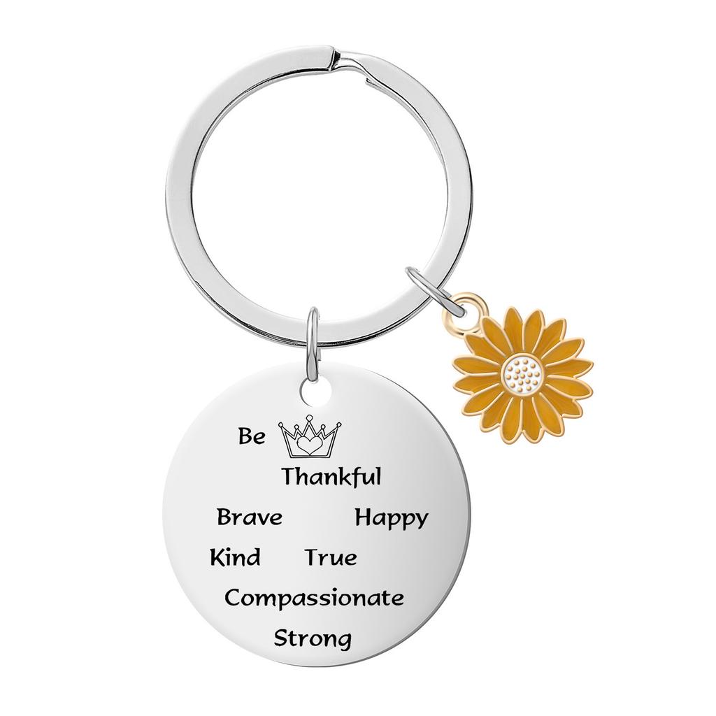 Stainless Steel Keychain Gift for Daughter Friends Sunflower Inspirational Commemorative Gift Key Pendant Keychain for Backpack Bag Pendant