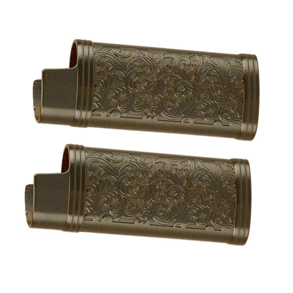 2Pcs Zinc Alloy Lighter Cover Retro Pattern Reusable Portable Lighter Sleeve Case for Travel