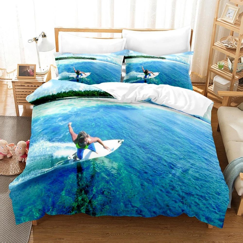 Havsurfing Sengetøy Sett Surf Moderne Utendørs Ekstremsport Dynetrekk Queen King Osean Surfebrett 2/3 stk Polyester Dynetrekk