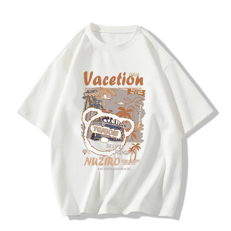 

American trendy couple short-sleeved t-shirt women s summer new pure cotton loose large-size t-shirt design printed top 3xl (recommended 160-180) білий