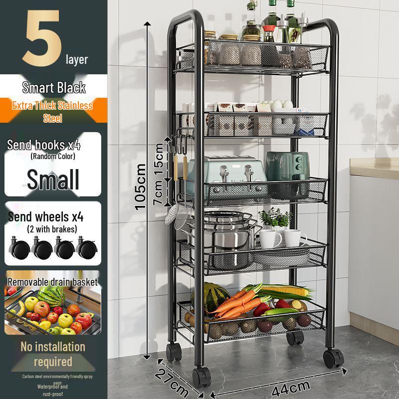 Multi-Layer Kitchen Storage Rack with Wheels for Microwave and Vegetables