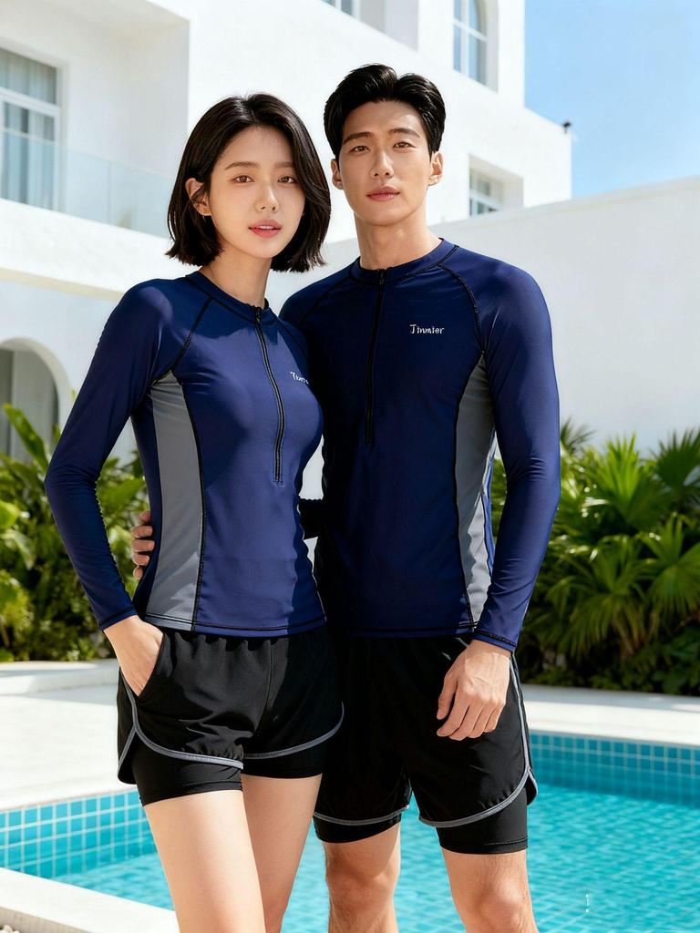 2026 Korean Men's Long Sleeve Sun Protection Swimwear - Two-Piece Surfing & Casual Style