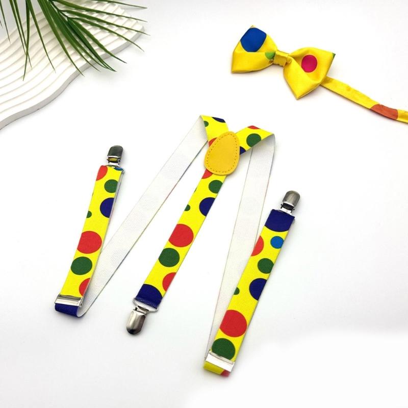Clown Print Suspender Bowtie Set Fashionable Polyester Suspenders Belt for Enhancing Everyday and Event Look