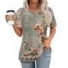 Women's Casual Short Sleeve Button Floral 3D Print Round Neck  Top T-Shirt