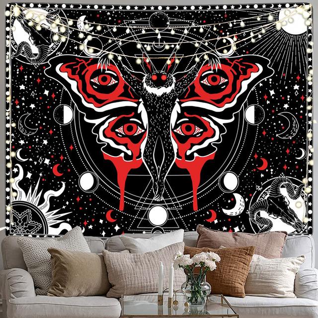 

Гобелен с изображением Человека-мотылька, готический череп, аниме, гобелены, украшение в виде мандалы, домашний декор с бабочкой в ​​стиле бохо, черный и красный, настенное искусство, подвесной 95x73cm