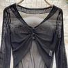 Sexy French sle Retro V-neck Knit cardigan Women Spring/Summer Thin Sunscreen Cover Up Short Long sleeve Bell Sleeve Top