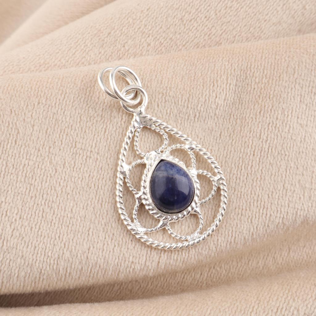 Sodalite Gemstone 925 Sterling Silver Statement Pretty Pendant 1.40" For wedding Gift PP-19-19