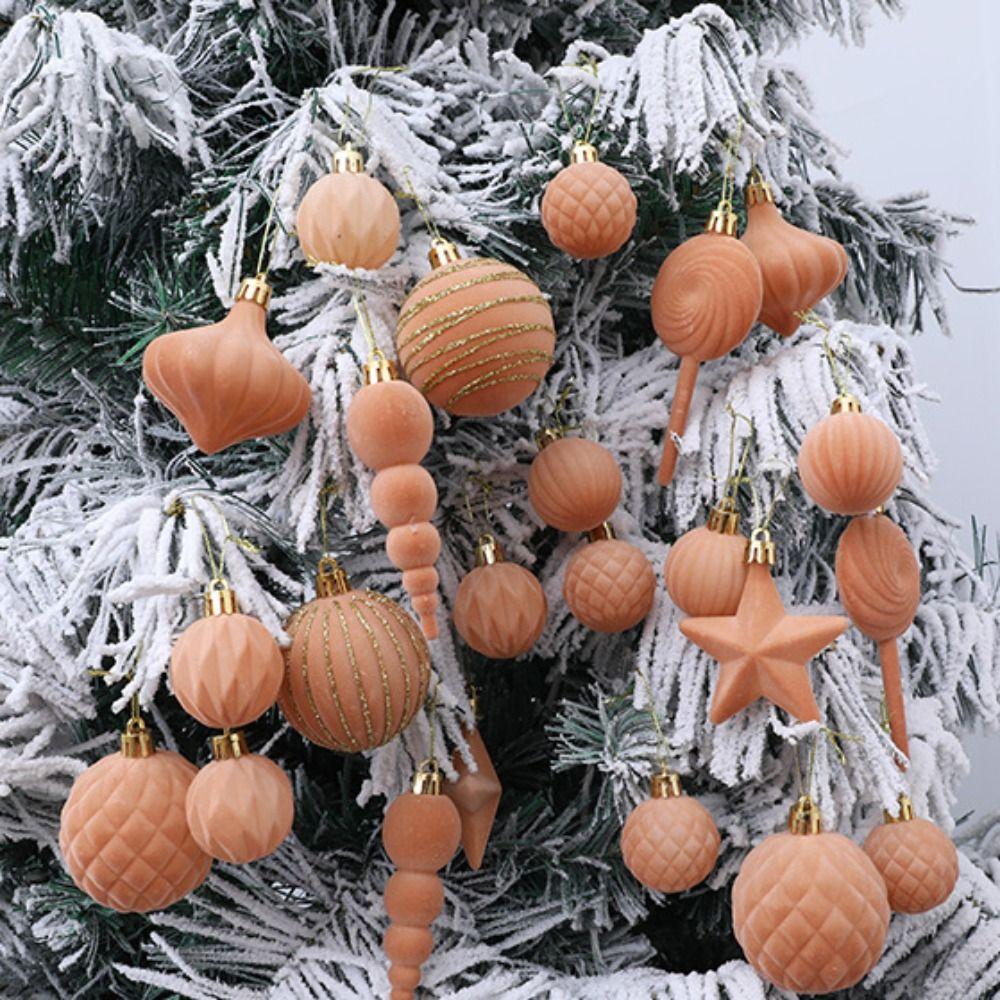 24PCS Flocking Christmas Balls Pendant Plastics Xmas Tree Hanging Christmas Home Decoration