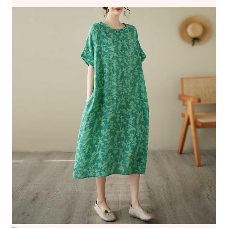 Summer New Spot Retro Flower Literary Women Temperament Knee-length Mid-length Dresses