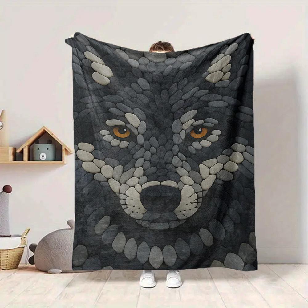 1pc Wolf Stone Blanket, Lightweight Flannel Throw Blanket For Sofa, Bed, Travel, Camping, Living Room, Office, Couch, Chair, And Bed